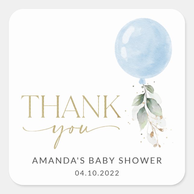 Sticker Carré Balcon Bleu, Eucalyptus, Verdure, Baby shower (Devant)