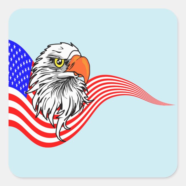Sticker Carré Bald Eagle American USA Drapeau Patriotique Art (Devant)