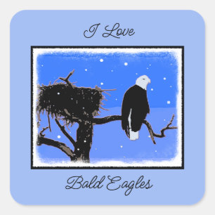 Sticker Carré Bald Eagle en hiver - Art original de la faune