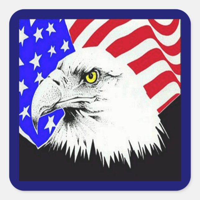 Sticker Carré Bald Eagle et drapeau américain (Devant)