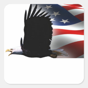 Sticker Carré Bald Eagle vole le Jour commémoratif du drapeau