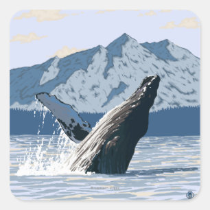 Sticker Carré Baleine à bosse - Eau douce, Alaska