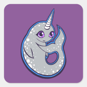 Sticker Carré Baleine à narval gris avec points d'encre concepti