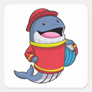 Sticker Carré Baleine comme pompier avec tuyau