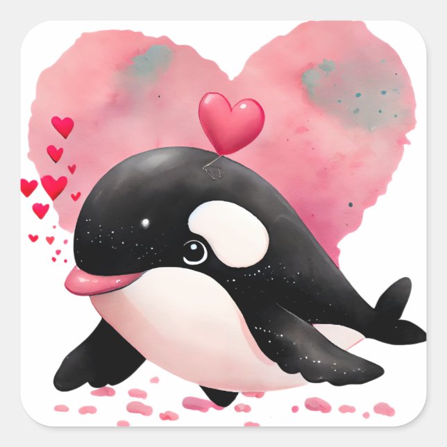 Sticker Carré Baleine de coeur mignonne Valentine (Devant)
