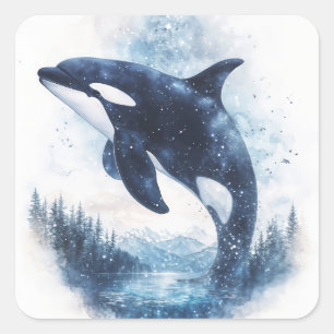 Sticker Carré Baleine Galactique S'élevant à Travers le Ciel