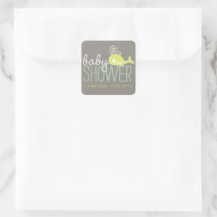 Sticker Carré Baleine verte Enceinte Avec Baby shower Twins