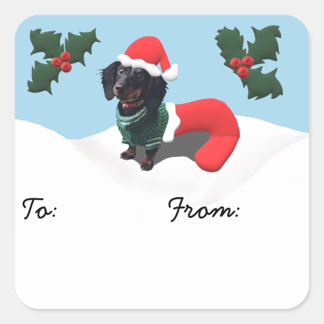 Sticker Carré Balise actuelle de Noël de Dachshund (Devant)