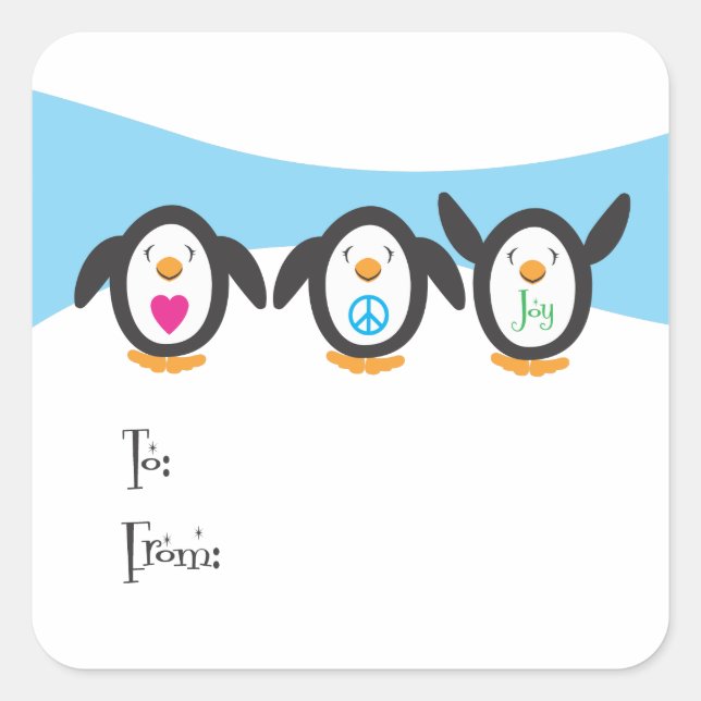Sticker Carré Balise Amour, Paix et Joy Penguin Holiday (Devant)