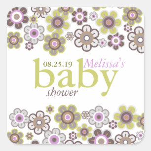 Sticker Carré Balise cadeau Baby shower Fleurs de marguerites vi