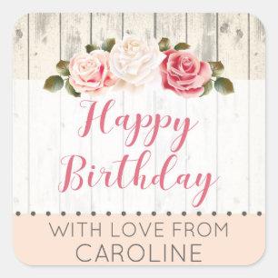 Sticker Carré Balise cadeau d'anniversaire Shabby Chic Rose Rust
