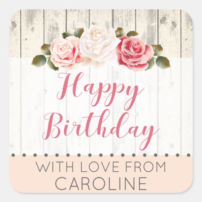 Sticker Carré Balise cadeau d'anniversaire Shabby Chic Rose Rust (Devant)