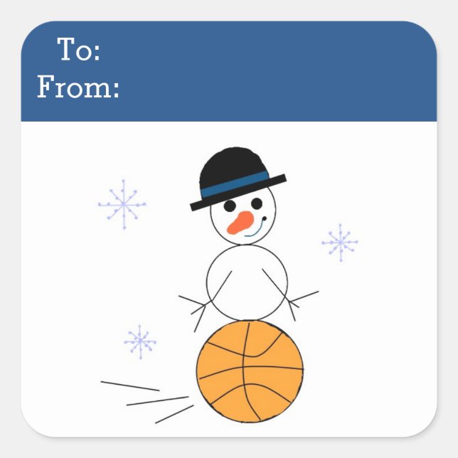 Sticker Carré Balise cadeau de basket-ball Snowman (Devant)