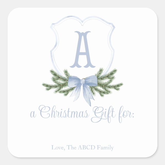 Sticker Carré Balise cadeau de l'auto-collant de Noël - A Blue B (Devant)