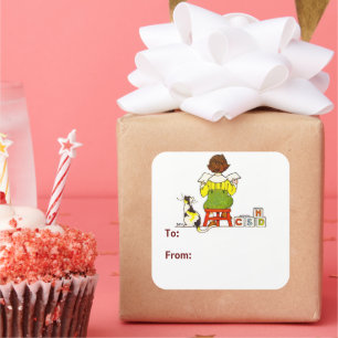 Sticker Carré Balise cadeau de lecture de garçon