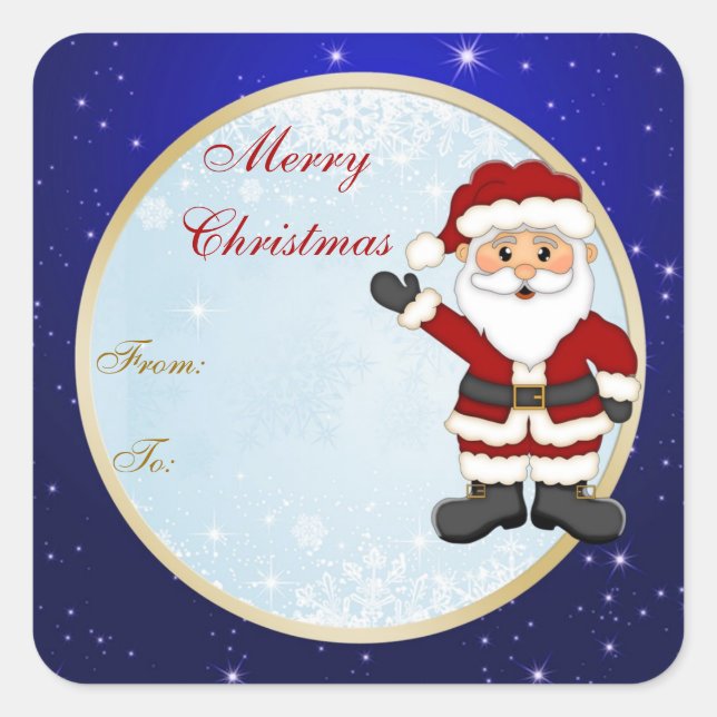 Sticker Carré Balise cadeau de Noël de Cute Père Noël (Devant)