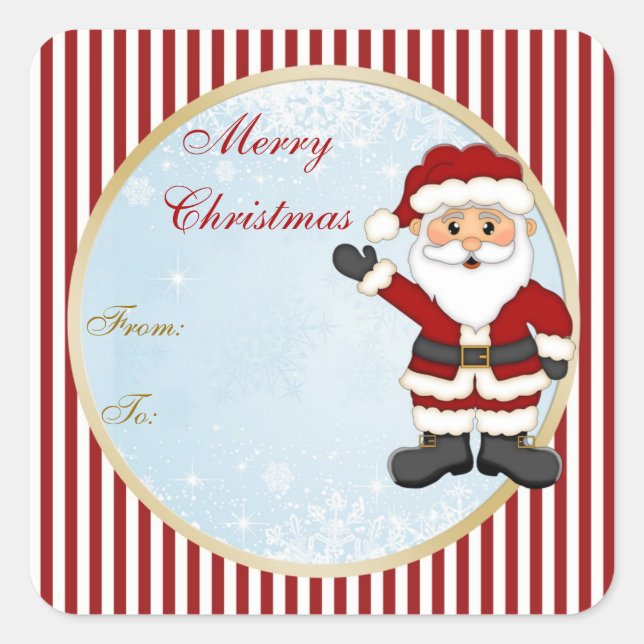 Sticker Carré Balise cadeau de Noël de Cute Père Noël (Devant)