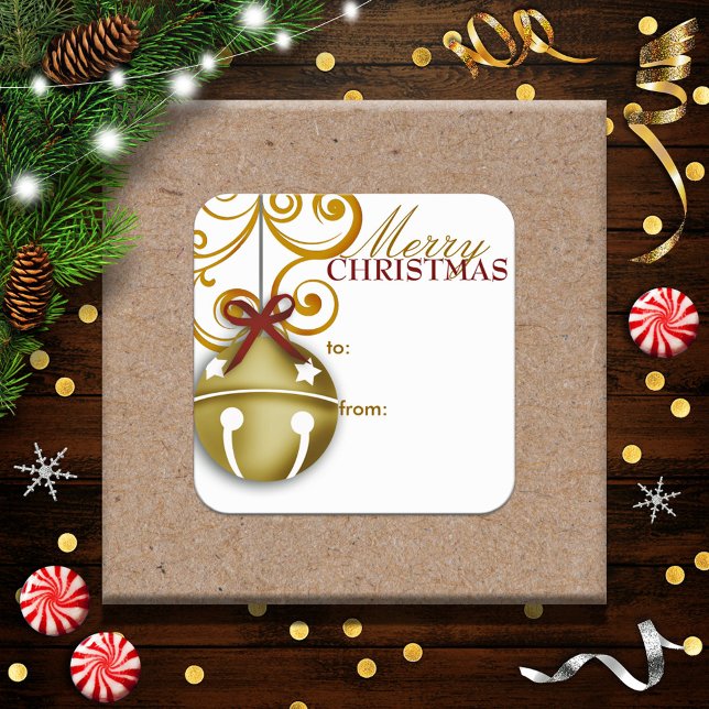Sticker Carré Balise cadeau de Noël Jingle Bell (Créateur téléchargé)