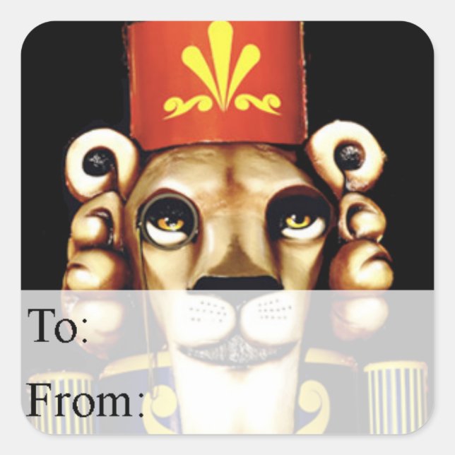Sticker Carré Balise cadeau de Noël Lion Nutcracker (Devant)