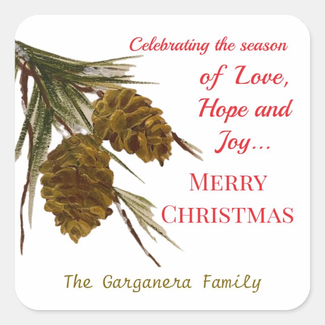Sticker Carré Balise cadeau de Noël Pinecone (Devant)