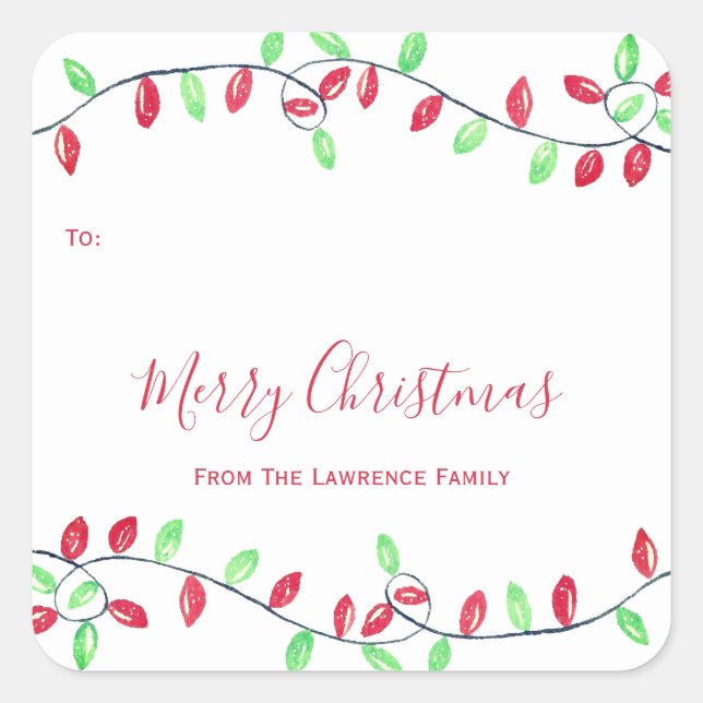 Sticker Carré Balise cadeau de Noël Red Green String Lights (Devant)