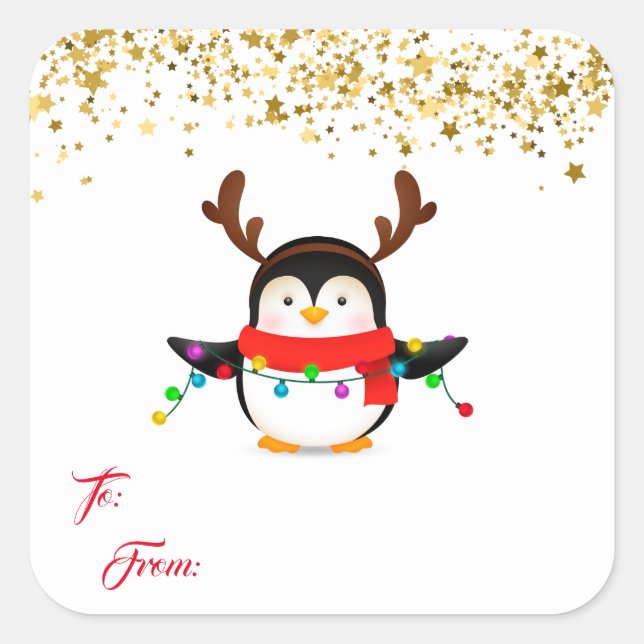 Sticker Carré Balise cadeau de Noël Stickers-Penguin (Devant)