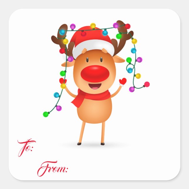 Sticker Carré Balise cadeau de Noël Stickers-Rudolph (Devant)