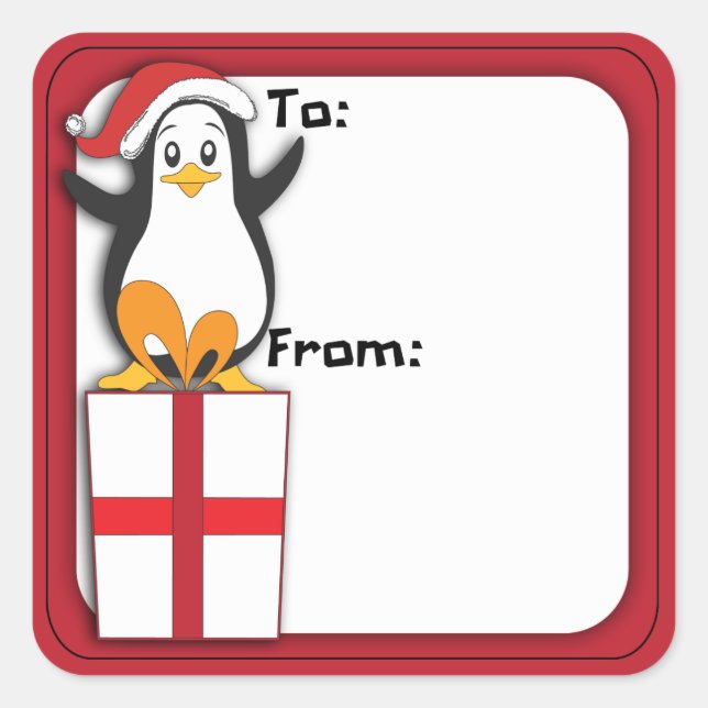 Sticker Carré Balise cadeau de pingouin de Noël Whimsical (Devant)