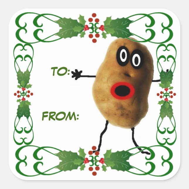 Sticker Carré Balise cadeau de pommes de terre de Noël (Devant)