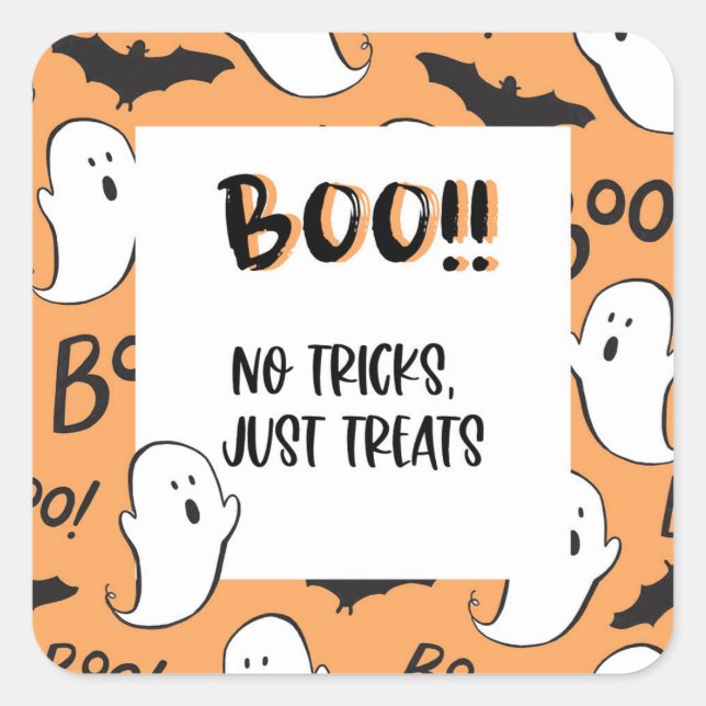 Sticker Carré Balise cadeau de traitement d'Halloween (Devant)