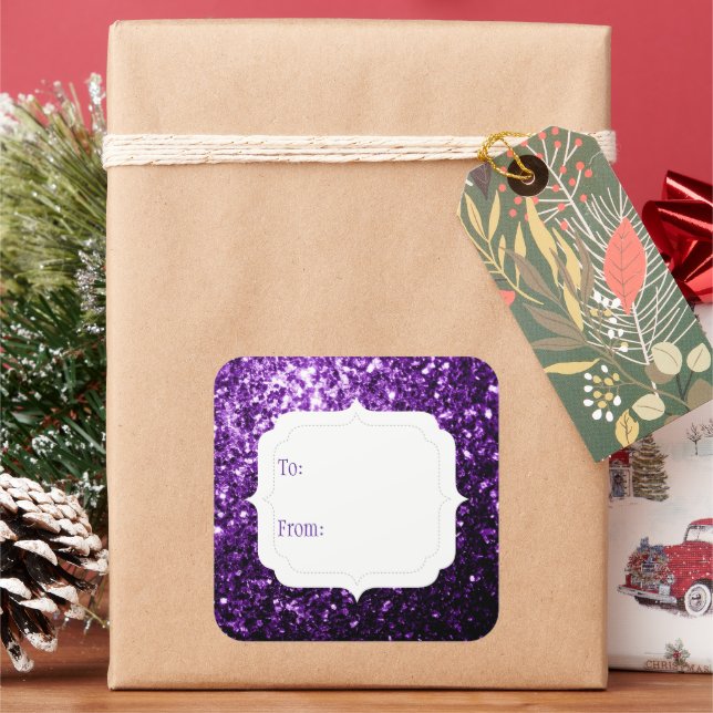 Sticker Carré Balise cadeau - Flamme de parties scintillant viol (vacances)