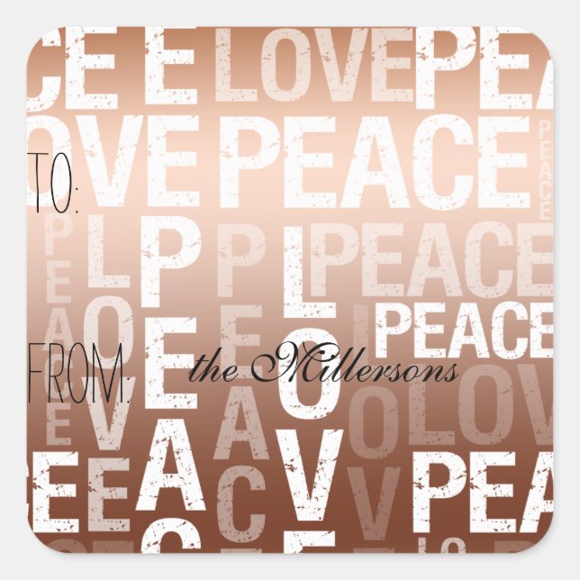 Sticker Carré Balise cadeau Gold Ombre Love Peace (Devant)