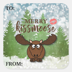 Sticker Carré Balise cadeau Joyeux Kissmoose modifiable à/de