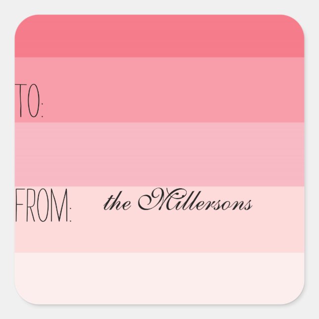 Sticker Carré Balise cadeau Pink Ombre Stripes (Devant)