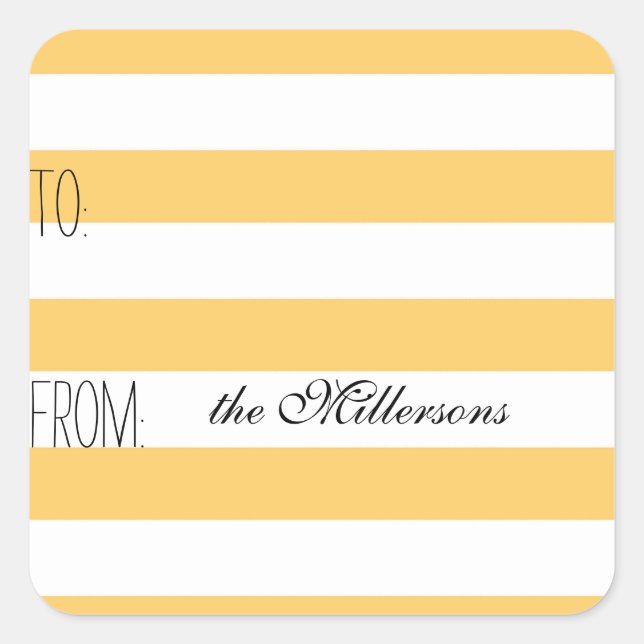 Sticker Carré Balise cadeau Rayures blanches jaunes (Devant)