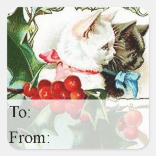 Sticker Carré Balise cadeau Vintage Christmas Kitties