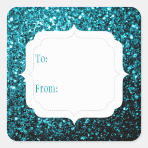 Sticker Carré Balise de cadeau Aqua blue faux parties scintillan