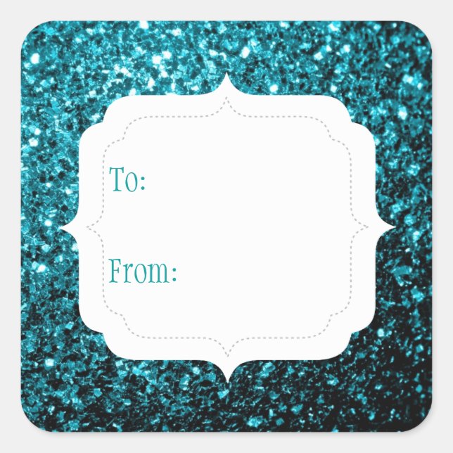 Sticker Carré Balise de cadeau Aqua blue faux parties scintillan (Devant)