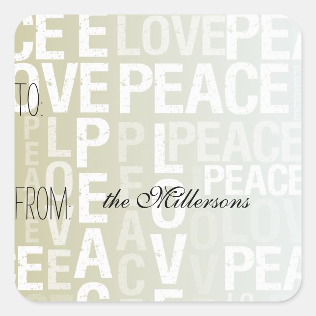 Sticker Carré Balise de cadeau Gold White Ombre Love Peace (Devant)