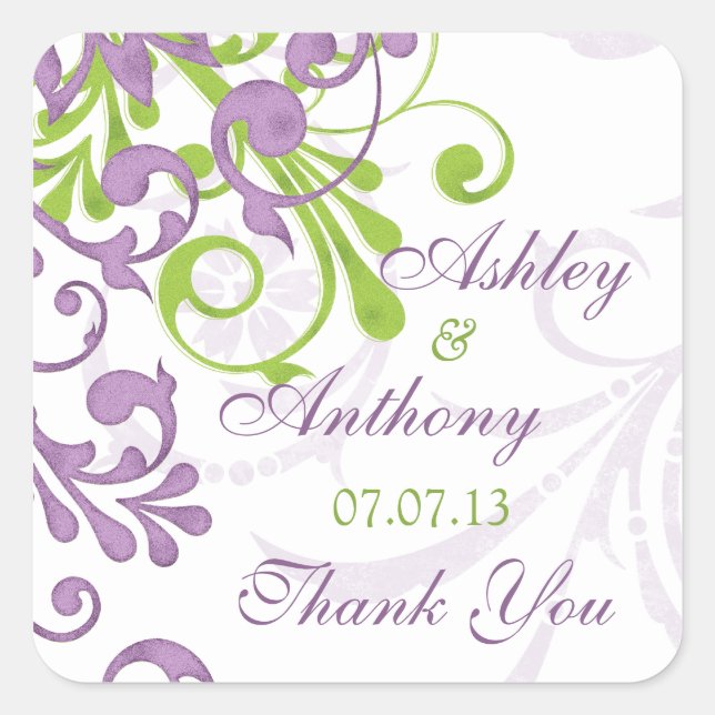 Sticker Carré Balise de mariage bleu vert blanc floral Favor (Devant)