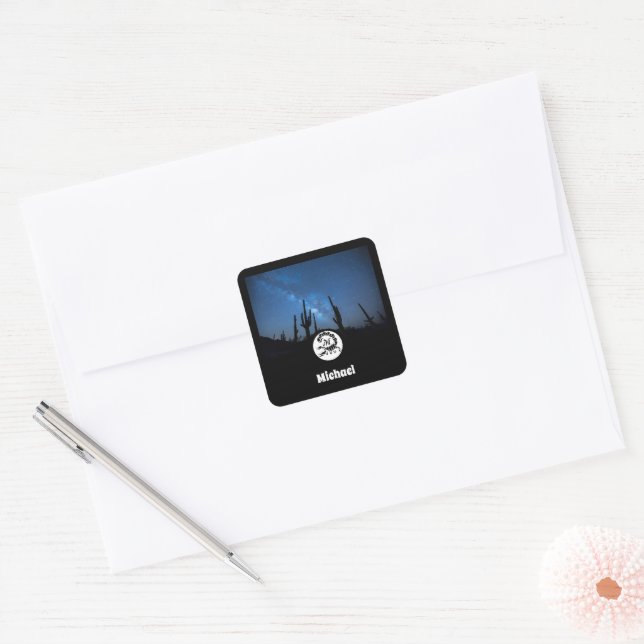 Sticker Carré Balise de nom photo Scorpion Silhouette Monogramme (Enveloppe)