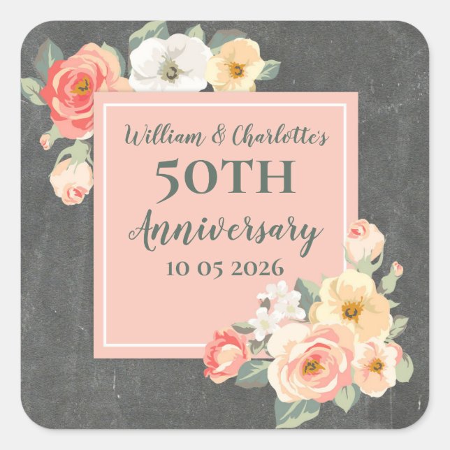 Sticker Carré Balise Fleurs de pêche Anniversaire personnalisé F (Devant)