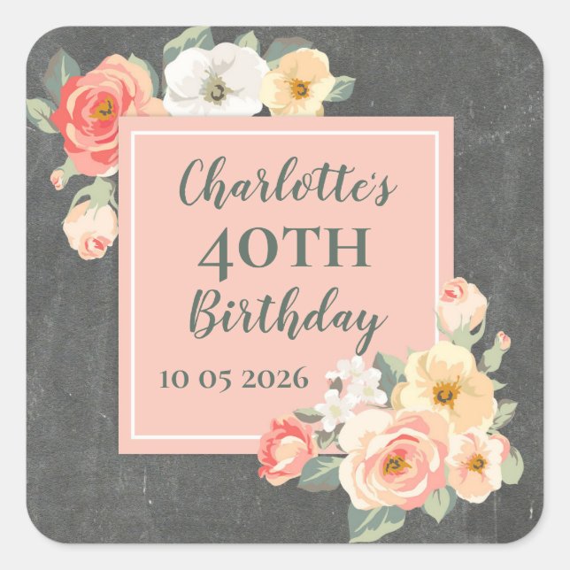 Sticker Carré Balise Fleurs de Pêche Personnalisée Anniversaire  (Devant)
