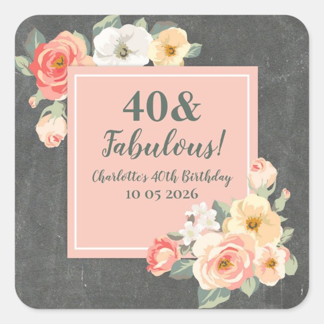 Sticker Carré Balise Fleurs de Pêche Personnalisée Anniversaire  (Devant)