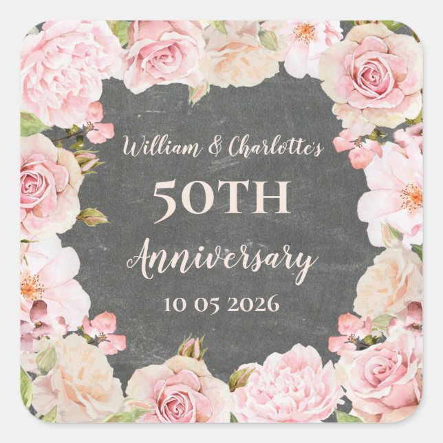 Sticker Carré Balise Fleurs roses Personnalisé Anniversaire Favo (Devant)