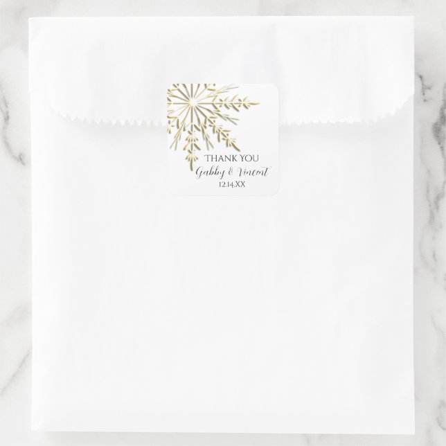 Sticker Carré Balise Gold Snowflake Hiver Mariage Merci Favor (Sac)