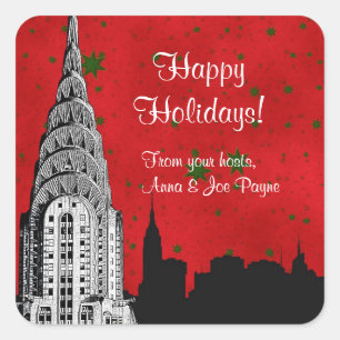 Sticker Carré Balise Noël de Noël de NYC Skyline Etched Chrysler