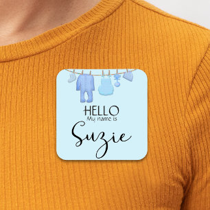 Sticker Carré Balise Nom du Baby shower bleu