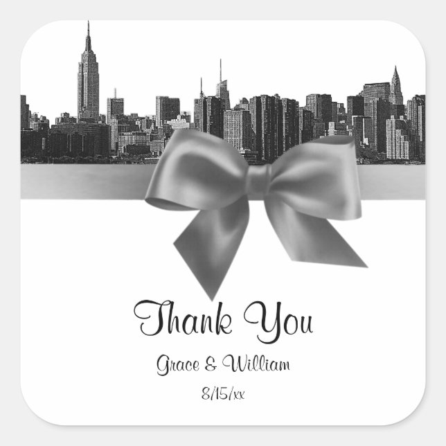 Sticker Carré Balise NYC Large Skyline Etched BW Grey Faver (Devant)
