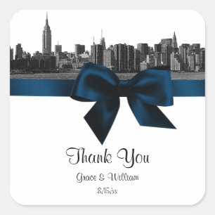 Sticker Carré Balise NYC Large Skyline Etched BW Navy Blue Faver